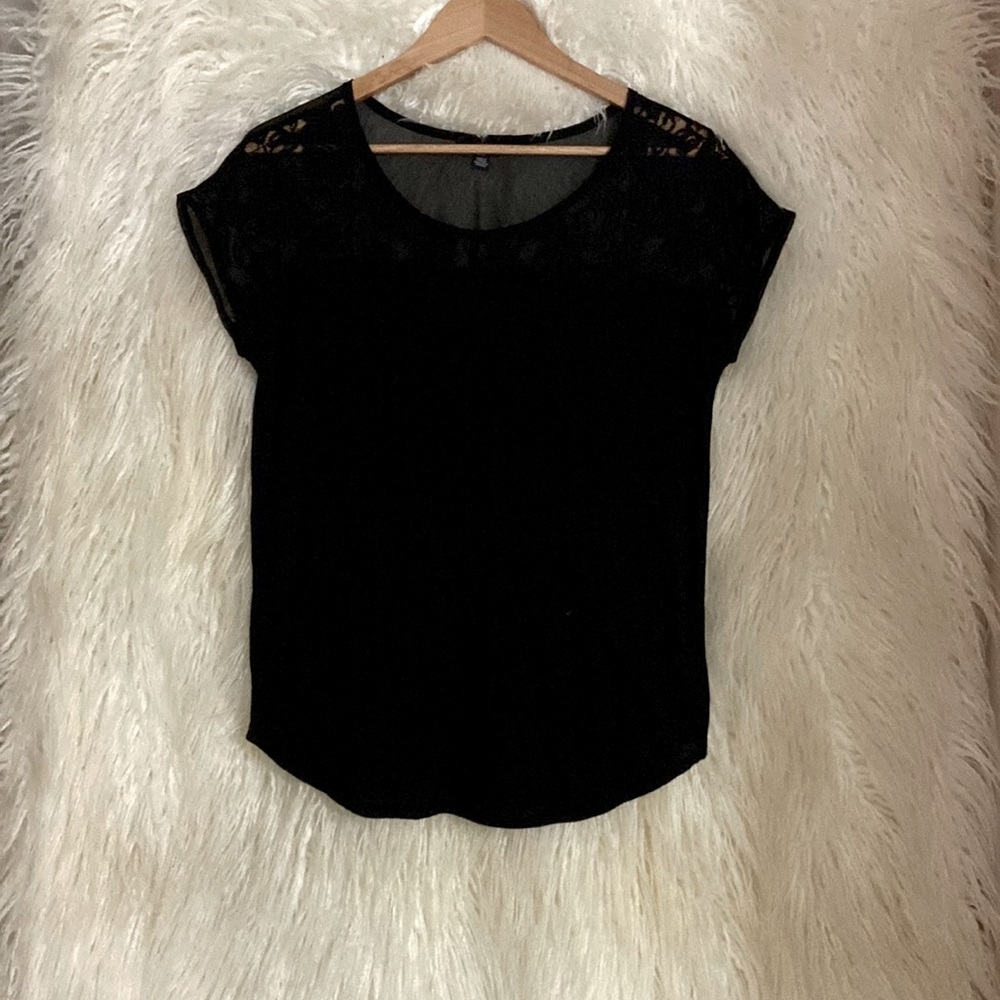 American Eagle black shirt with lace on the top.